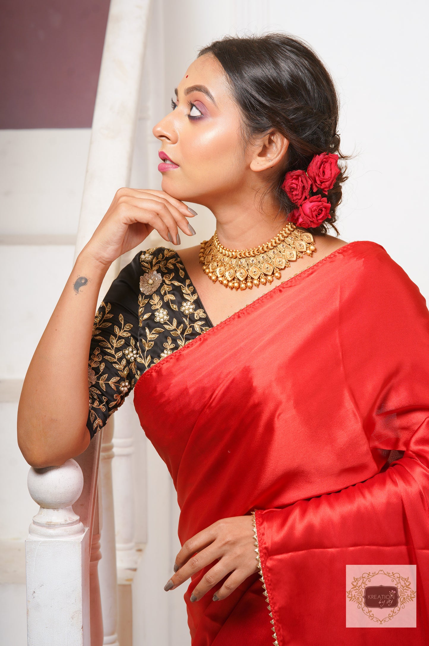 Red Satin Silk Taj Mahal Saree