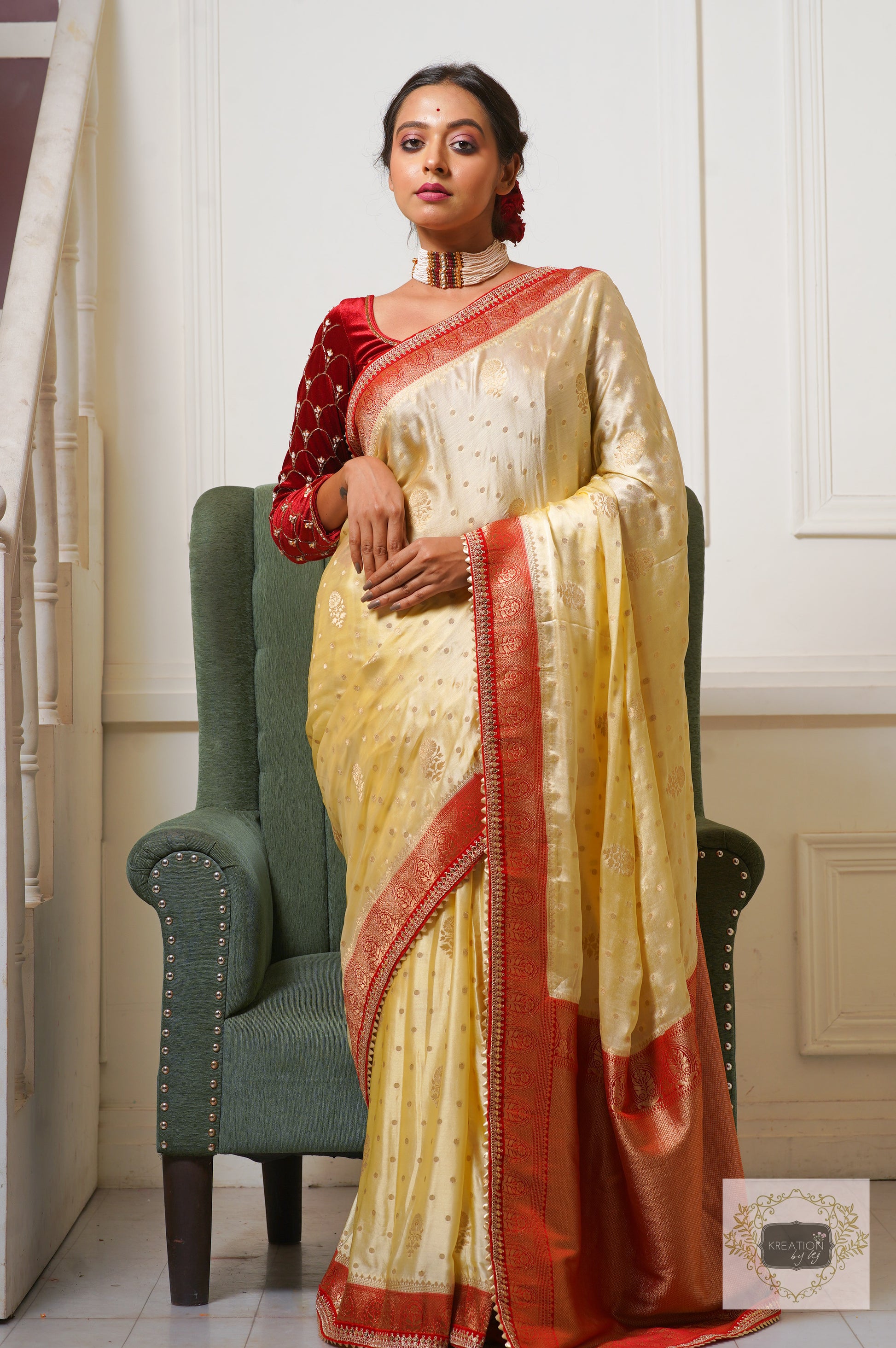 Buy SUKANYA Fabrics Women's Shubh Varkala Kanchipuram Banarasi Lichi Silk  Saree With Plain Blouse Piece (cream colour) at Amazon.in