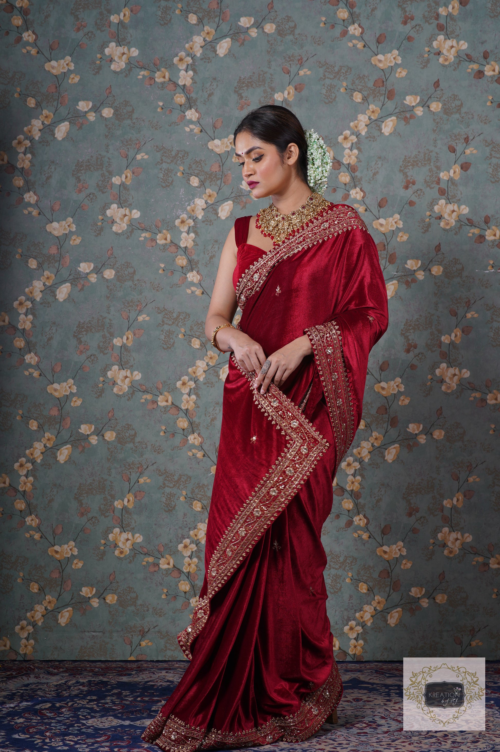 Jacquard Bridal Saree in Red and Maroon with Stone work | Indian bridal  wear, Wedding saree indian, Party wear sarees