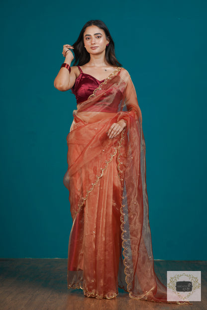 Marigold Glass Tissue Sequins Piyali Saree