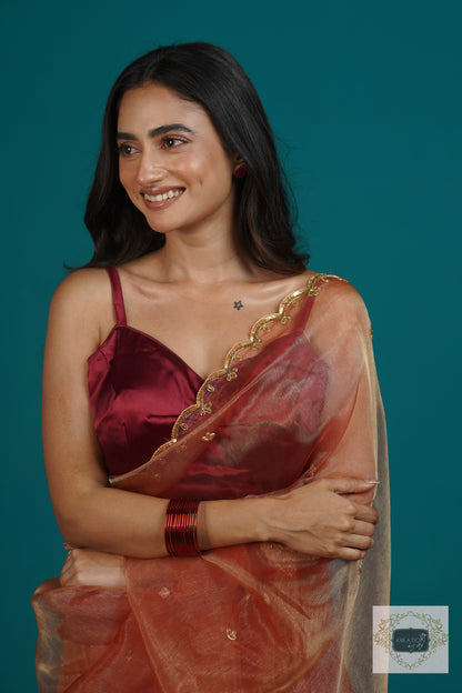 Marigold Glass Tissue Sequins Piyali Saree