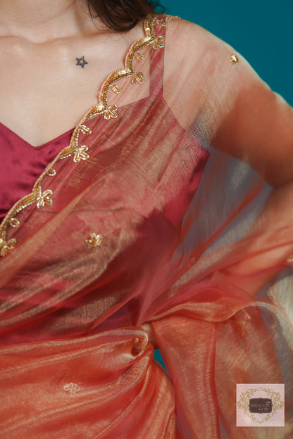 Marigold Glass Tissue Sequins Piyali Saree