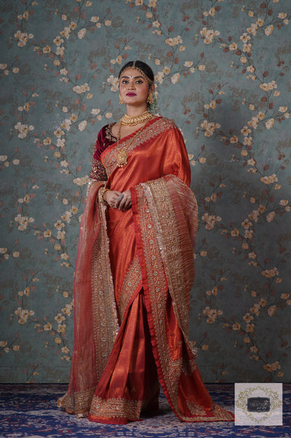 Rust Banarasi Zarina Saree