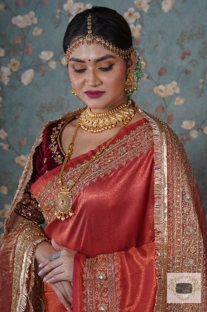 Rust Banarasi Zarina Saree