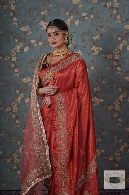 Rust Banarasi Zarina Saree