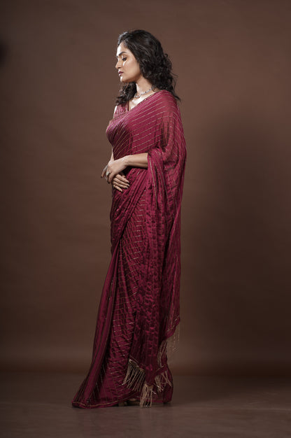 Wine Georgette Noorani Saree