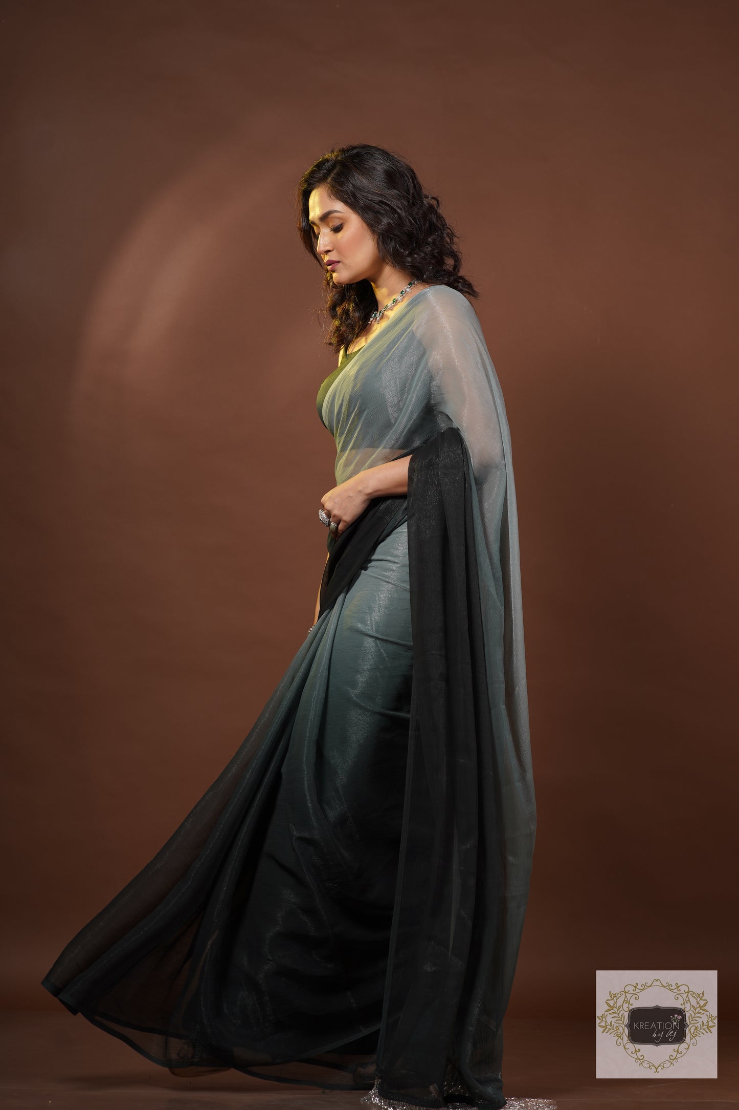 Cloudy Nights Crushed Organza Ombré Saree