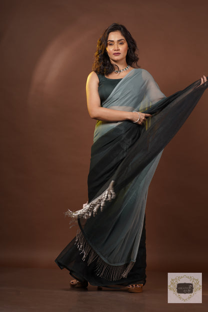 Cloudy Nights Crushed Organza Ombré Saree