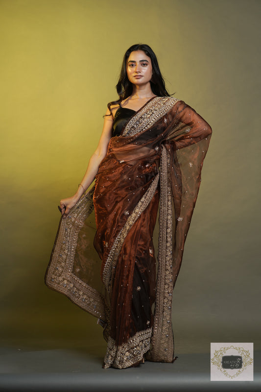 Nazakat Copper Glass Tissue Saree