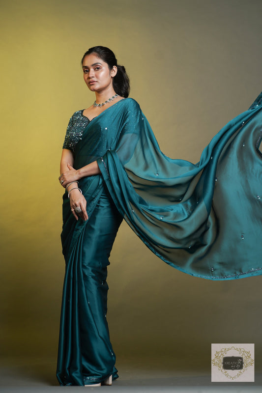 Azure Blue Cocktail Saree kreationbykj