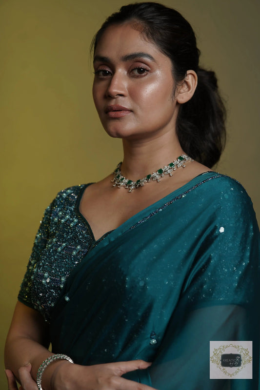 Azure Blue Cocktail Saree kreationbykj