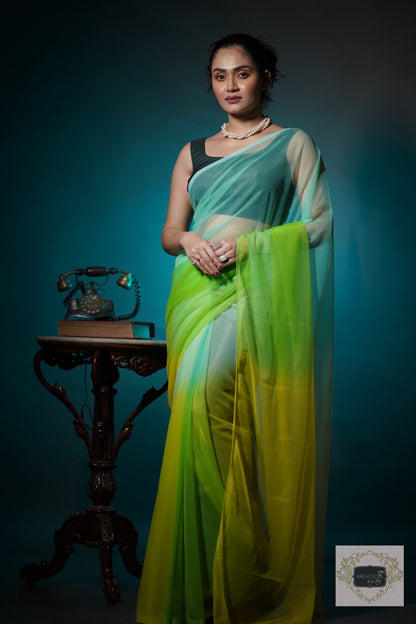 Gold Mimosa Ombré Net Saree