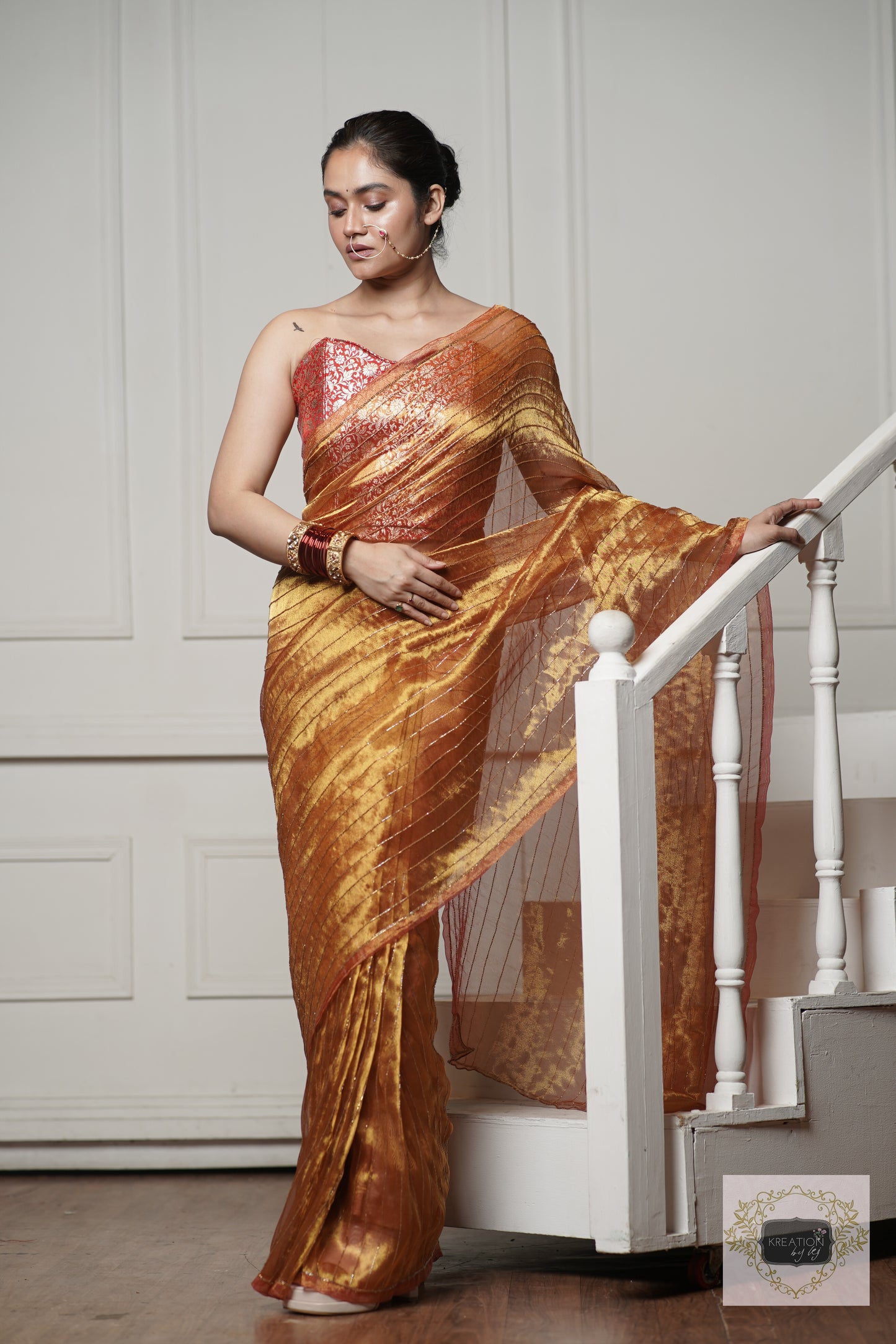 Fiery Gold Tissue Noorani Saree