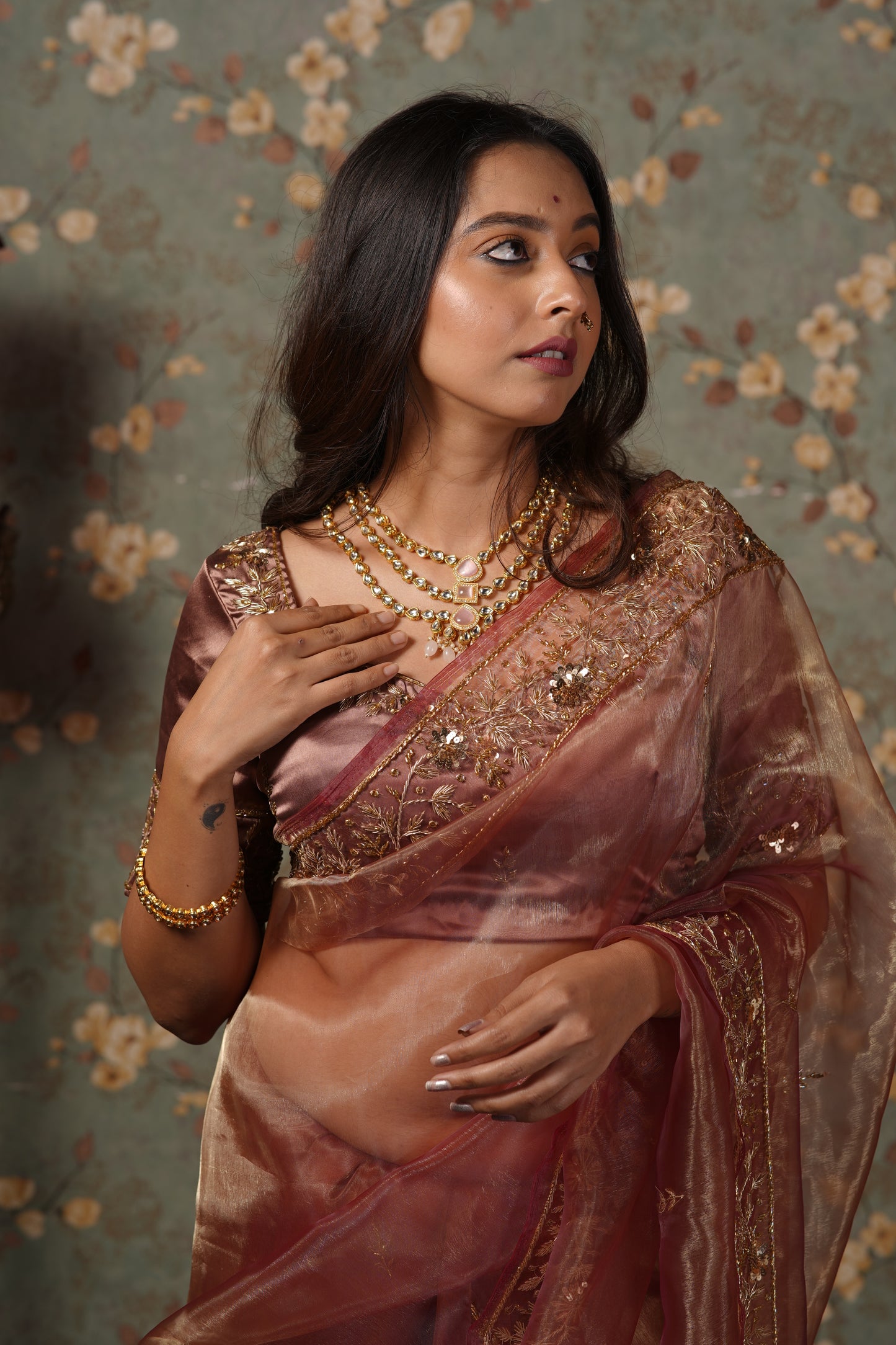 Rose Beige Glass Tissue Anaya Saree