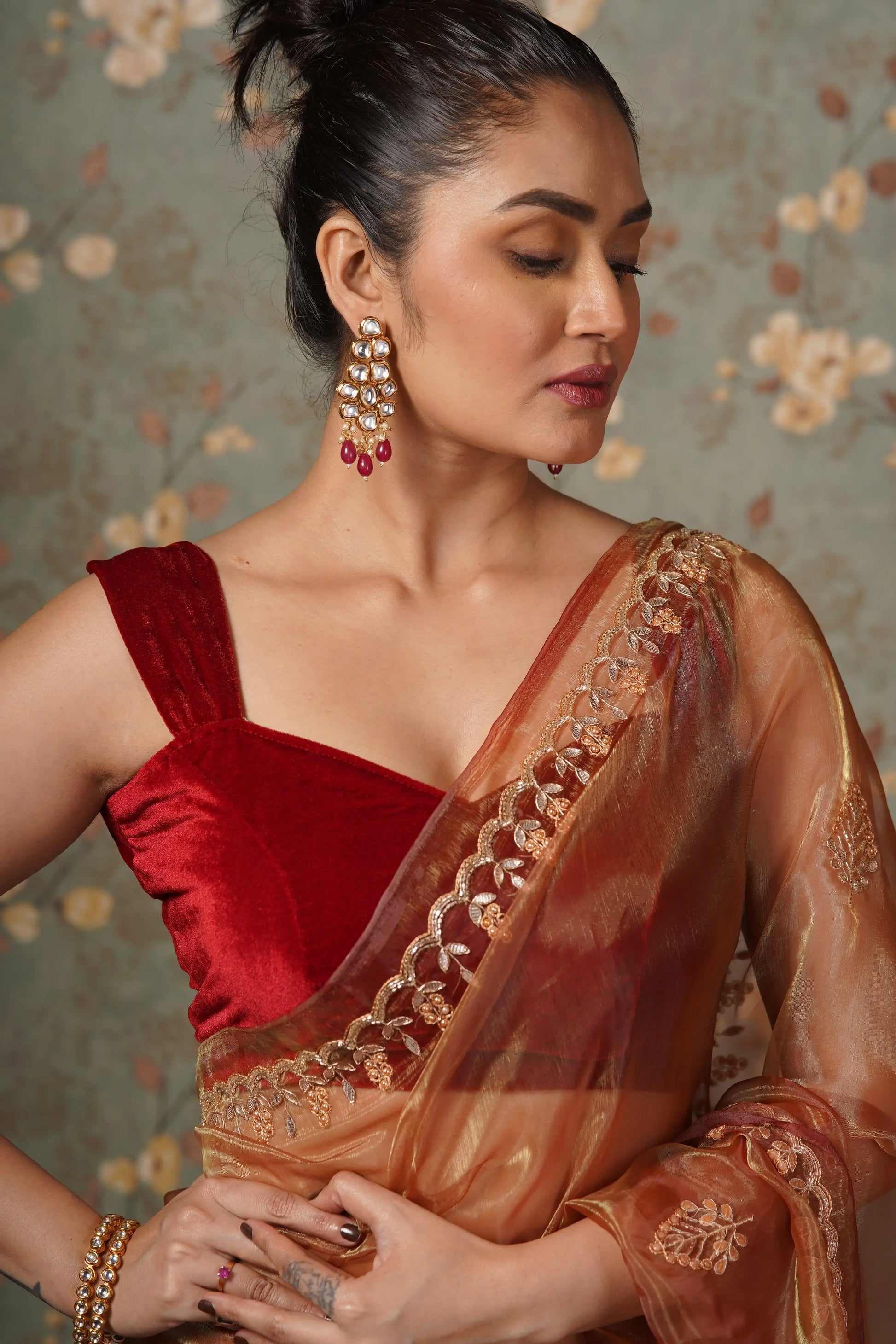 Maroon Basic Sleeveless Velvet Blouse - Main Image