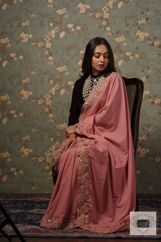 Baby Pink Velvet Anaya Saree kreationbykj