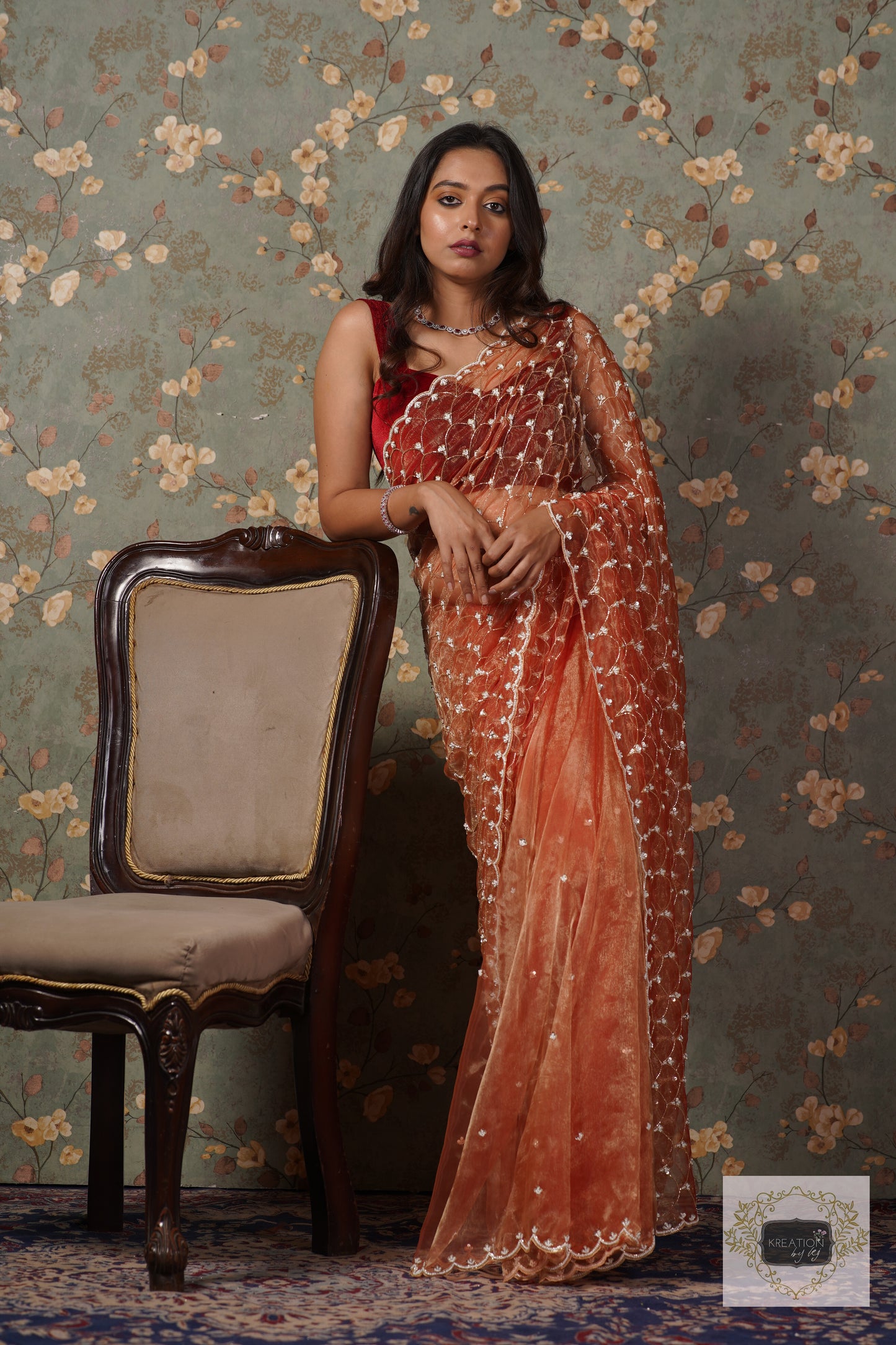 Marigold Glass Tissue Mehraab Jaal Saree