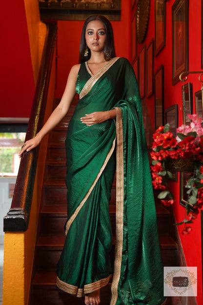 Dark Green Shimmer Satin Cocktail Saree