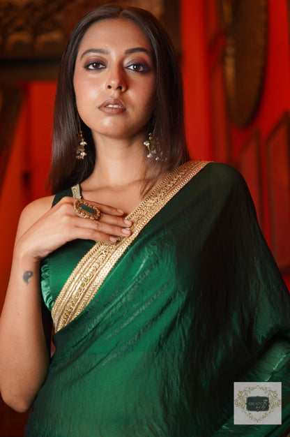 Dark Green Shimmer Satin Cocktail Saree