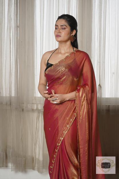 Hot Pink Shimmer Satin Sequins Piyali Saree