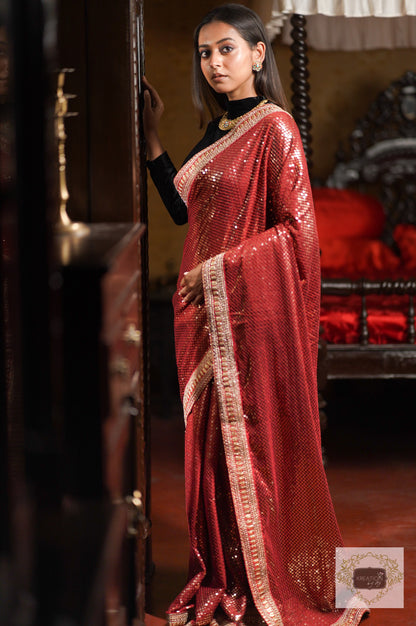 Ruby Radiance Sequins Saree