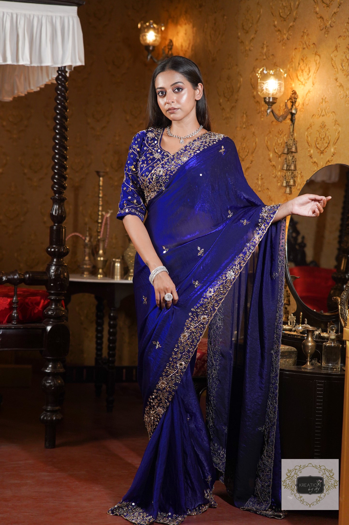 Royal Blue Sheesh Mahal Saree