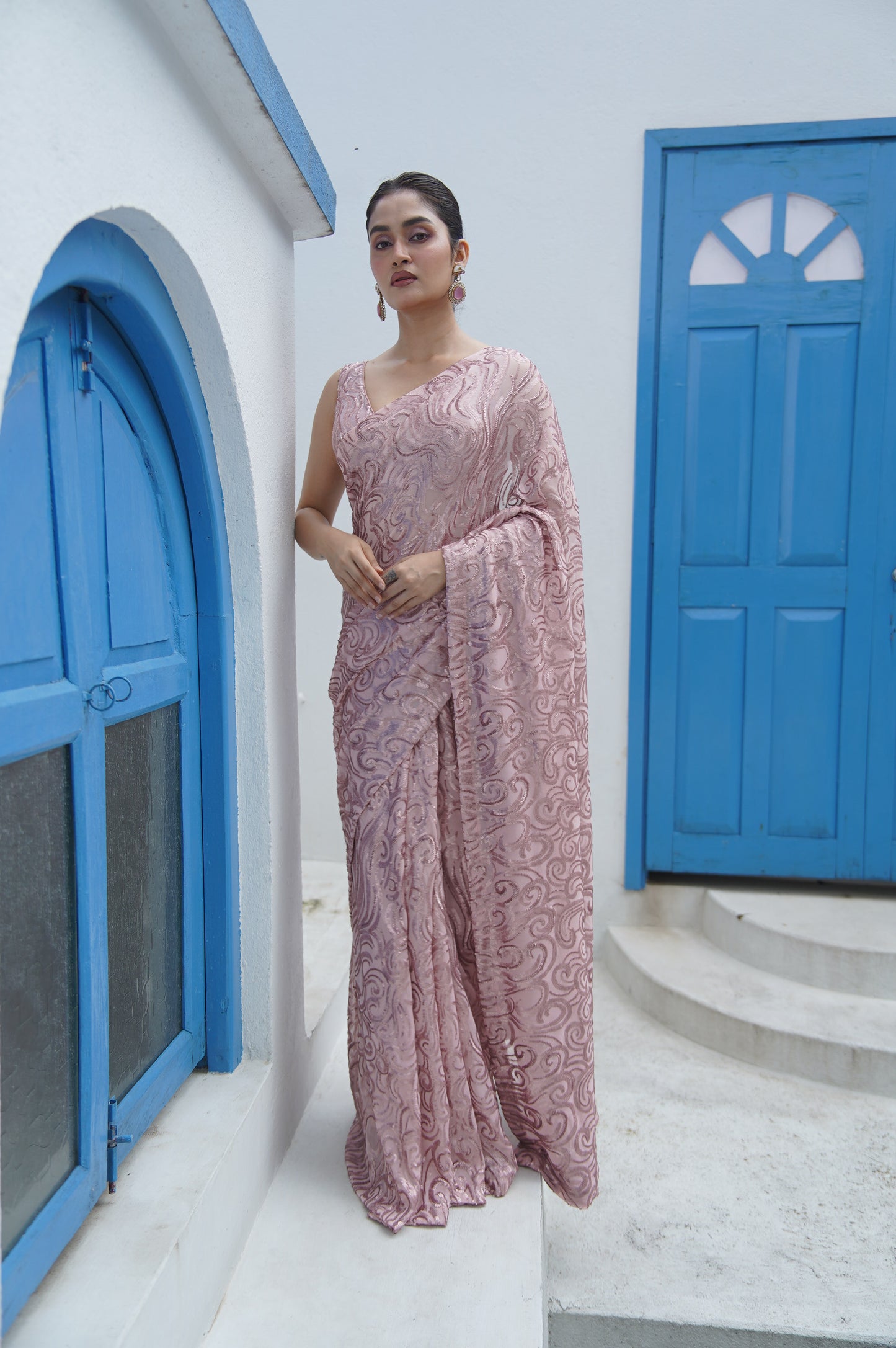 Rose Gold Tides by The Sea Sequins Saree