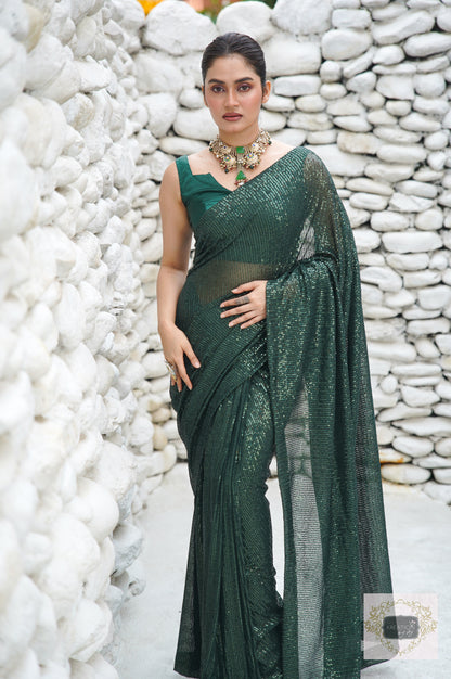 Green Sequins Saree