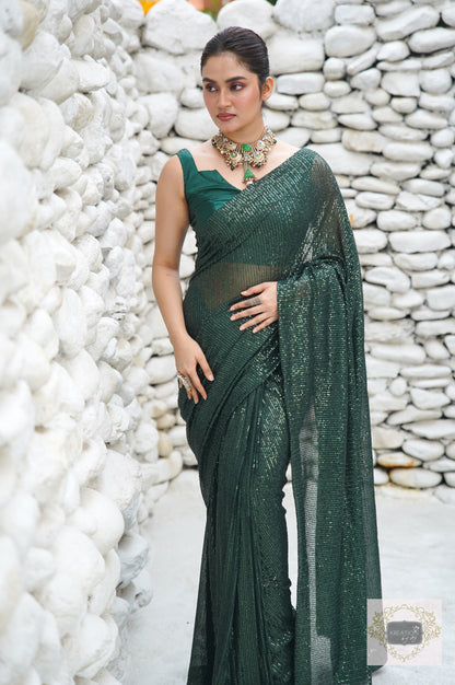 Green Sequins Saree