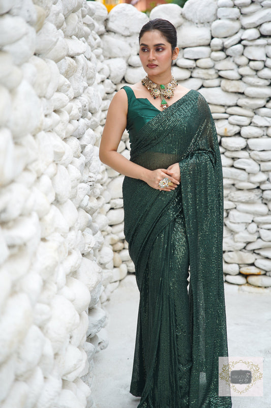 Green Sequins Saree