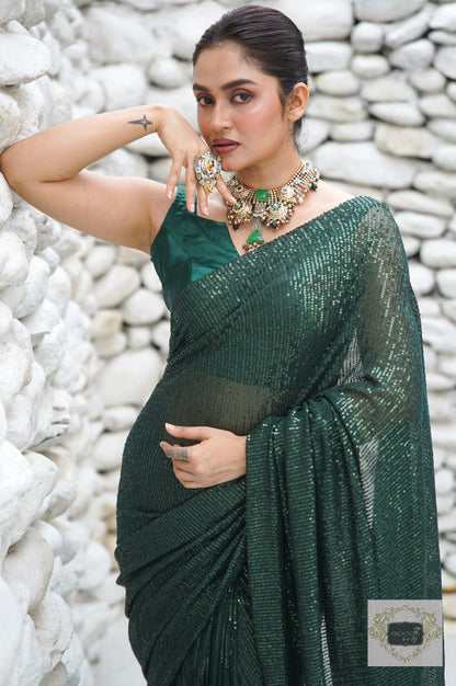 Green Sequins Saree