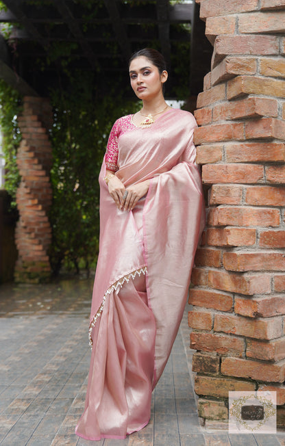 Orchid Rose Pink Tissue Silk Saree