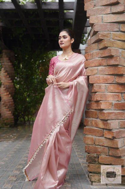 Orchid Rose Pink Tissue Silk Saree