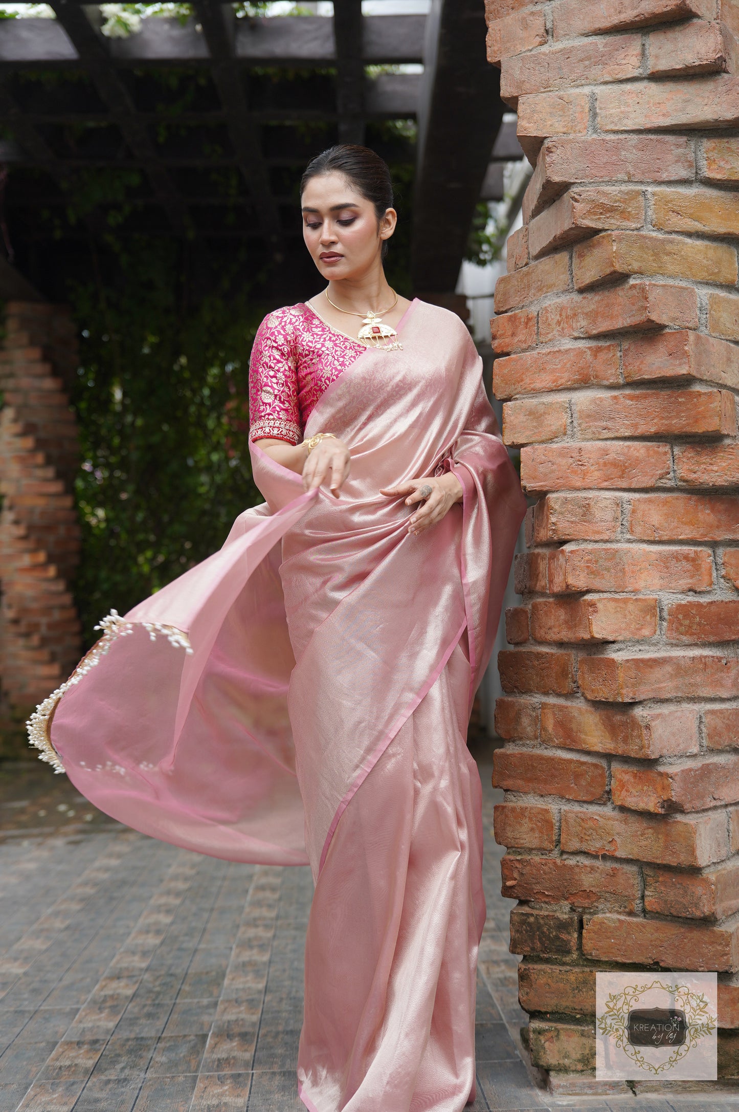 Orchid Rose Pink Tissue Silk Saree