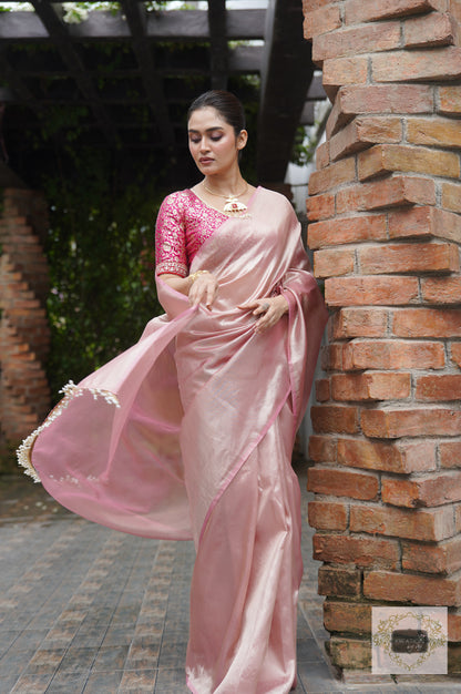 Orchid Rose Pink Tissue Silk Saree