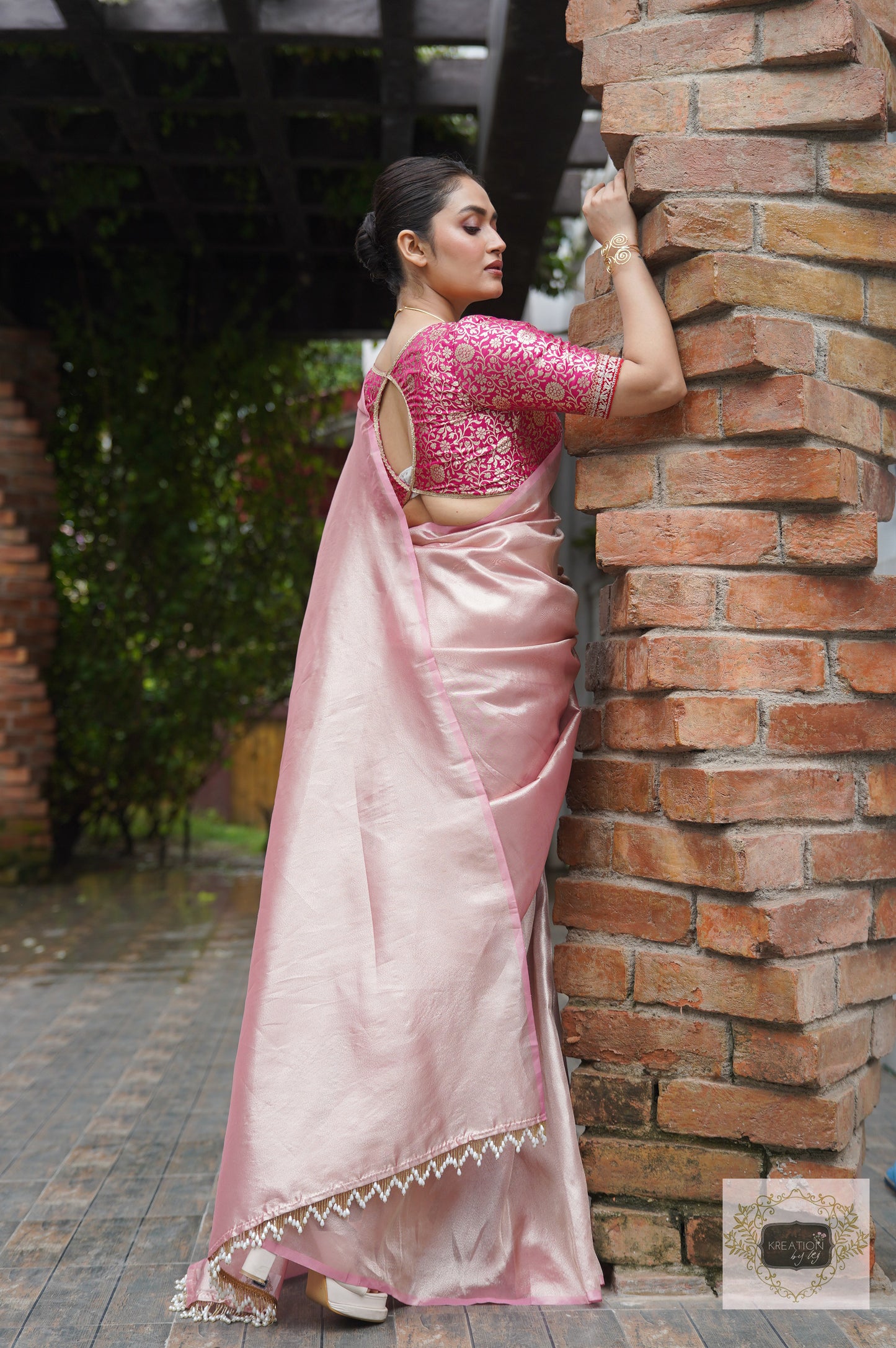 Orchid Rose Pink Tissue Silk Saree