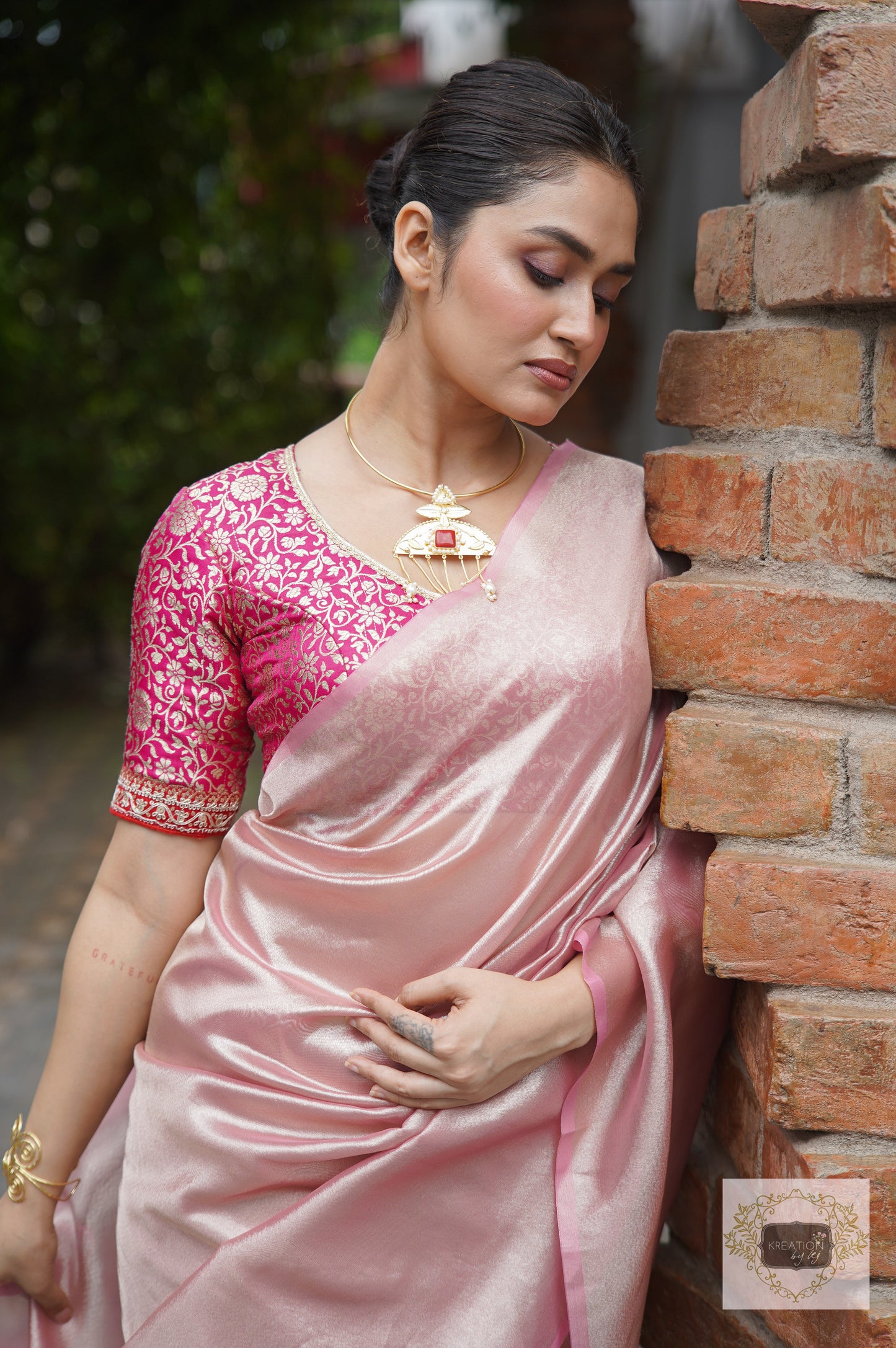 Orchid Rose Pink Tissue Silk Saree