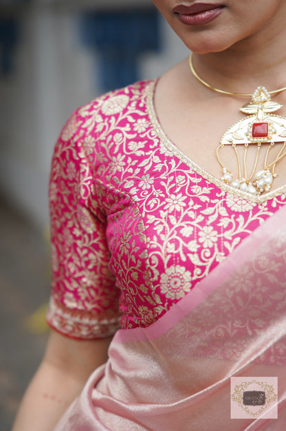 Orchid Rose Pink Tissue Silk Saree