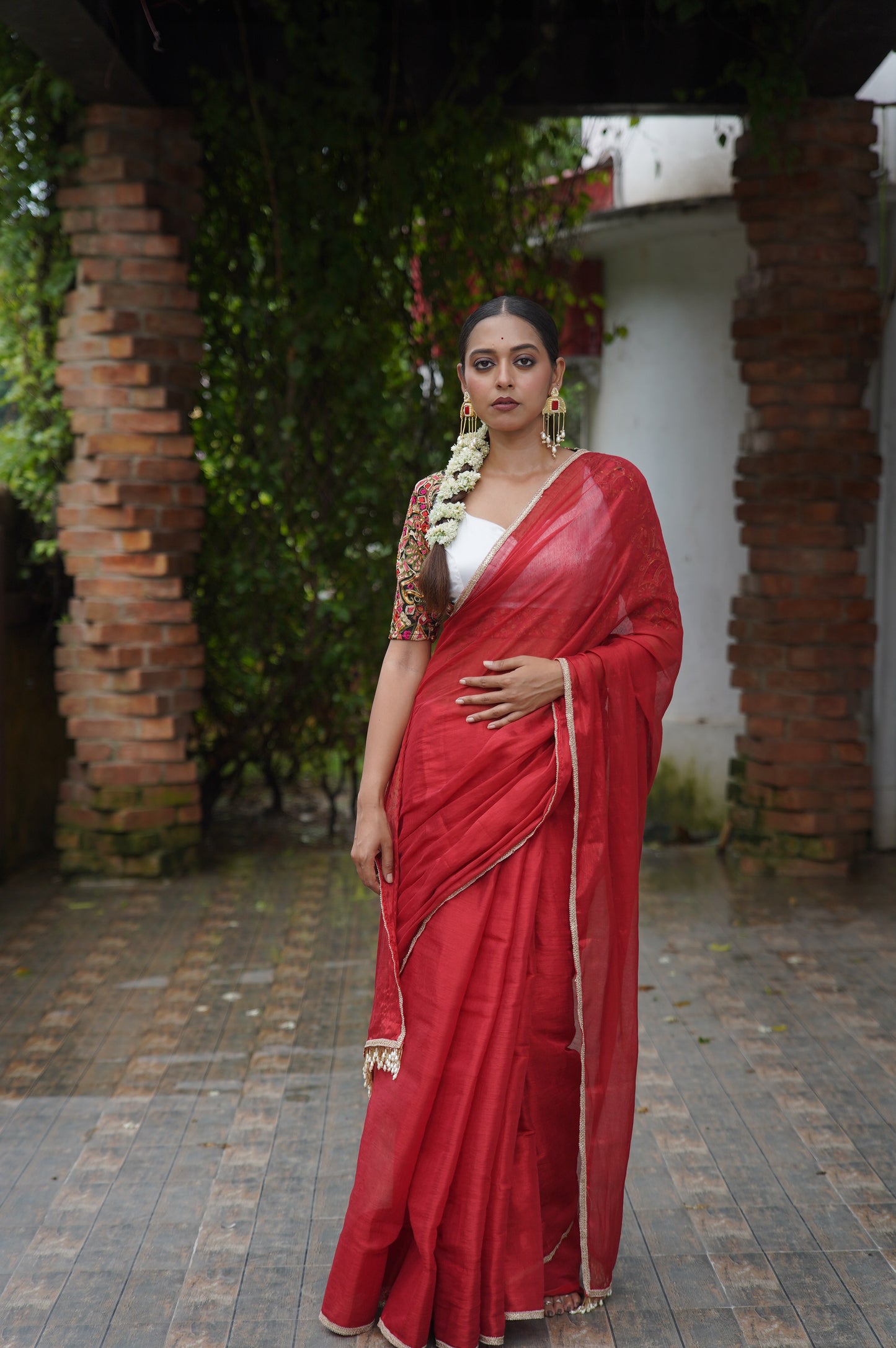 Kumkum Red Cotton Tissue Saree