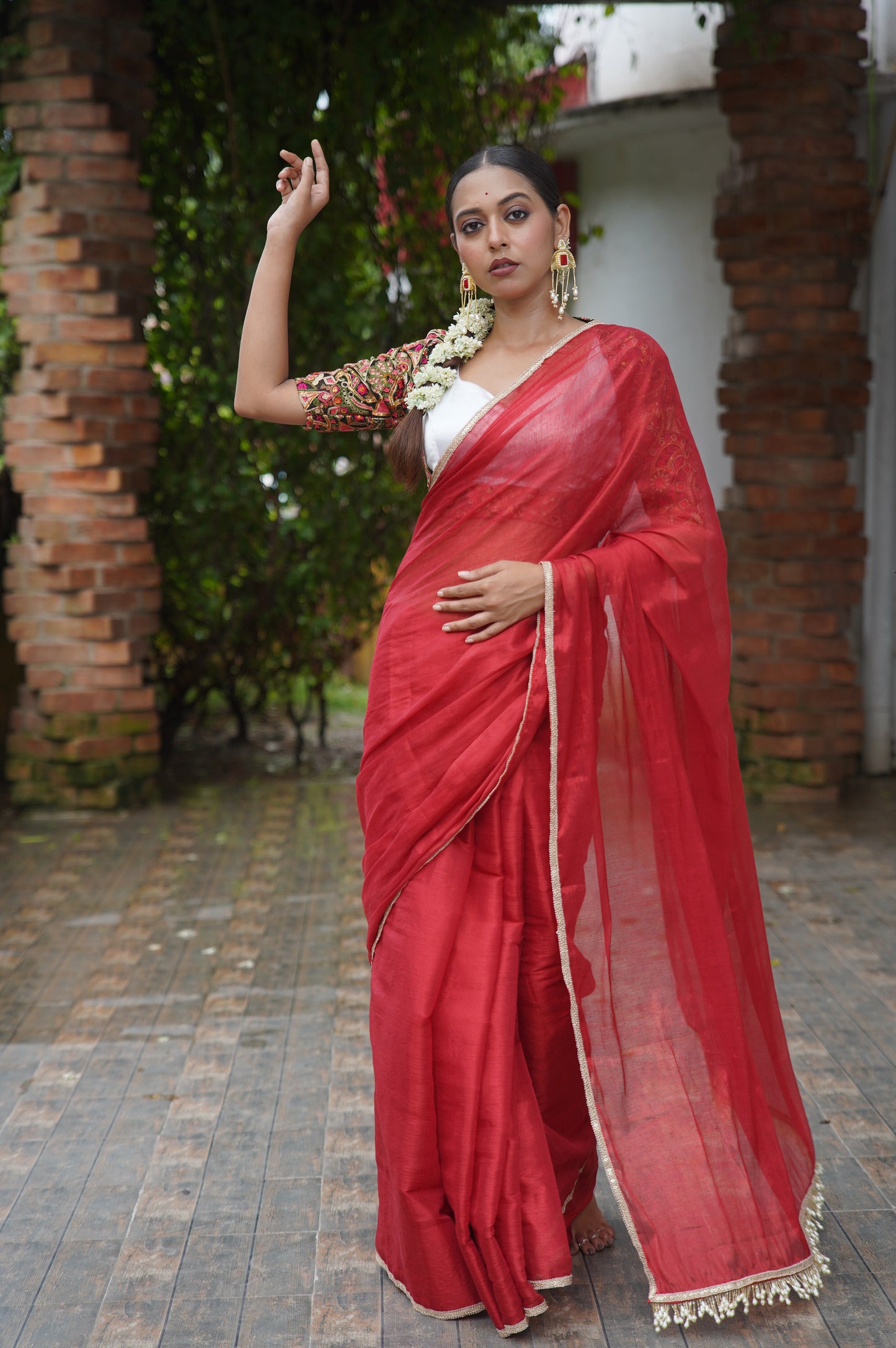 Kumkum Red Cotton Tissue Saree