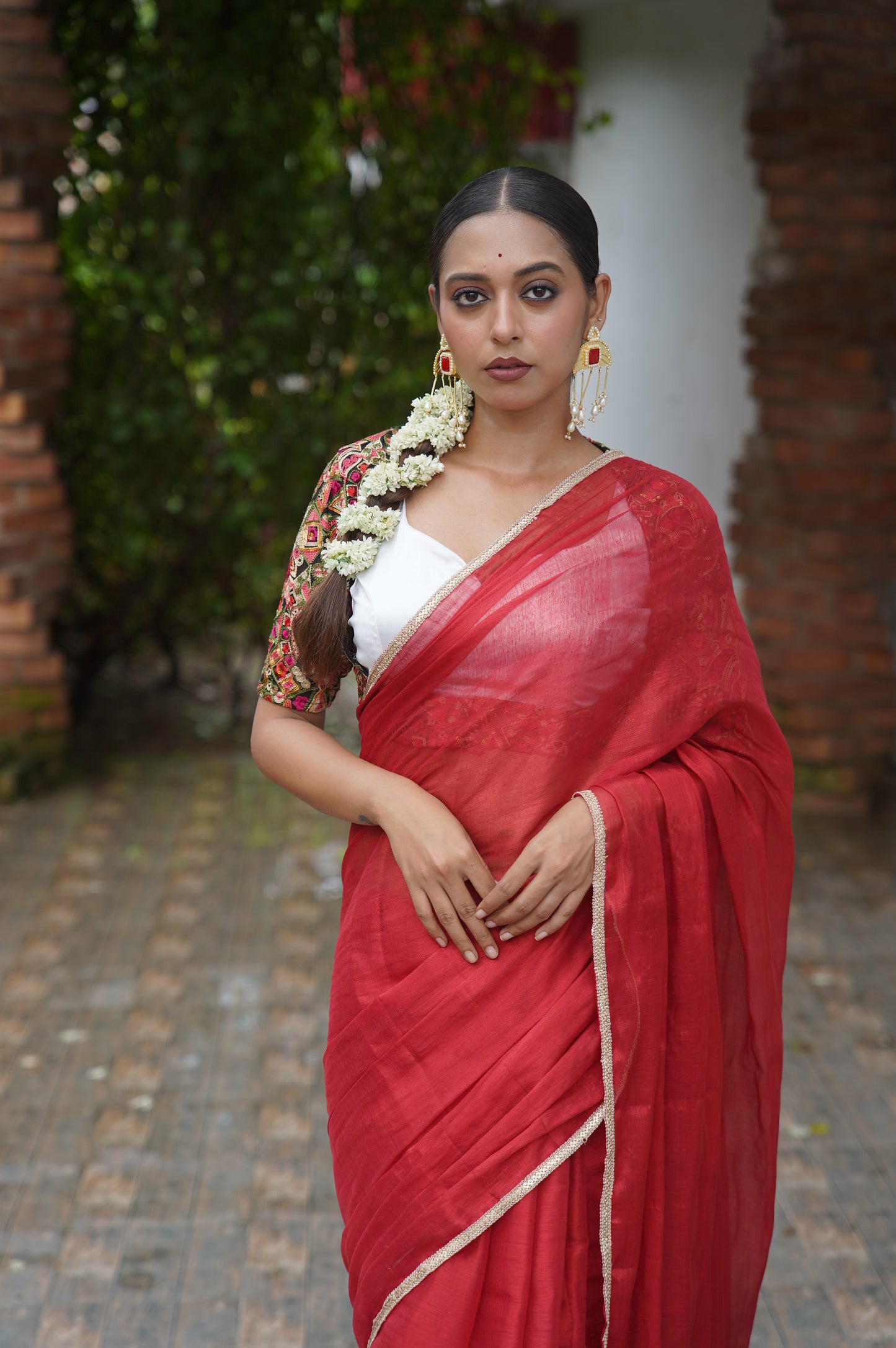 Kumkum Red Cotton Tissue Saree