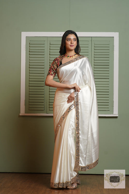Cream Sheesh Mahal Saree kreationbykj