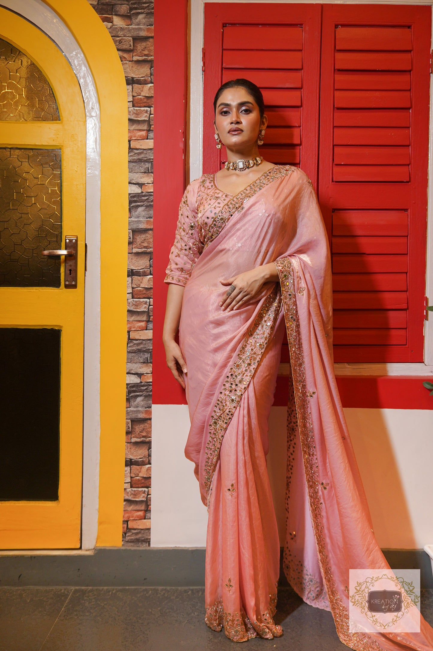 Blush Pink Sheesh Mahal Saree