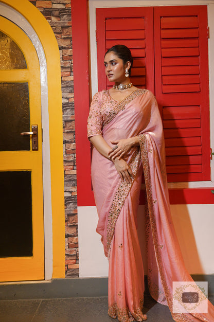 Blush Pink Sheesh Mahal Saree