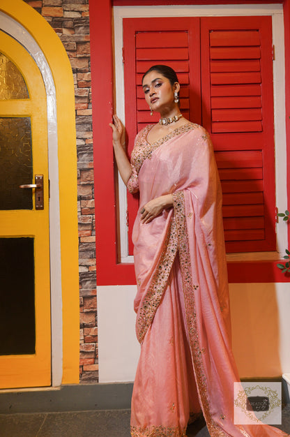 Blush Pink Sheesh Mahal Saree