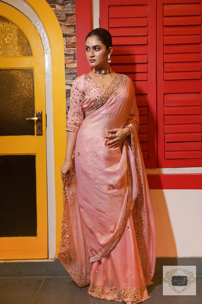 Blush Pink Sheesh Mahal Saree