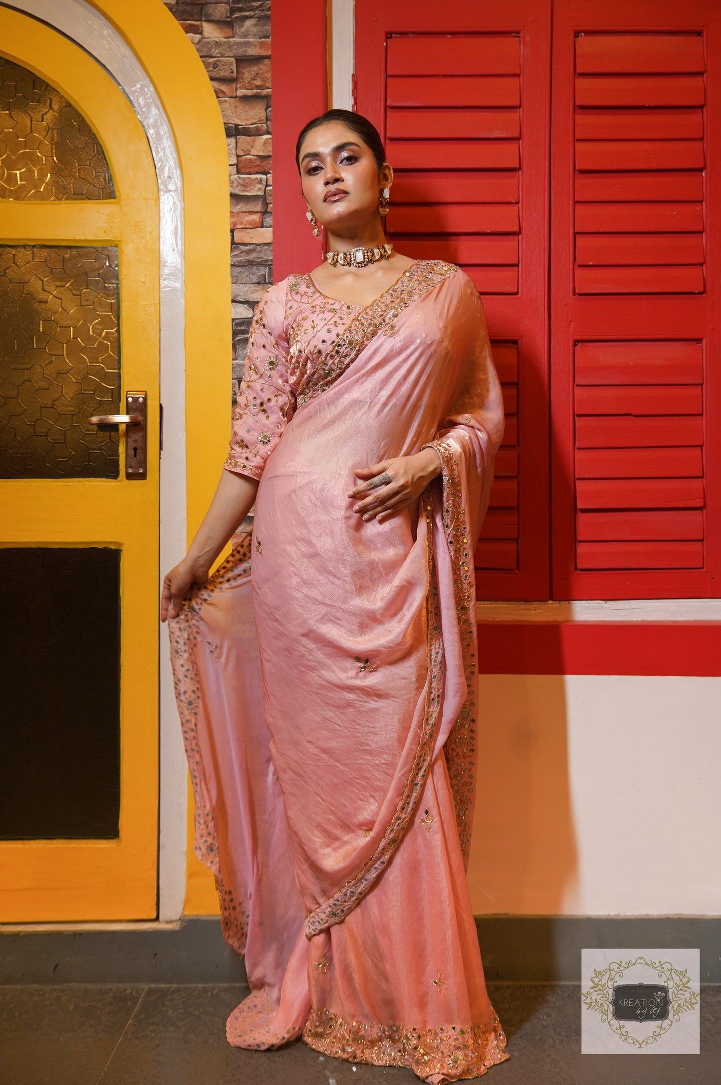 Blush Pink Sheesh Mahal Saree