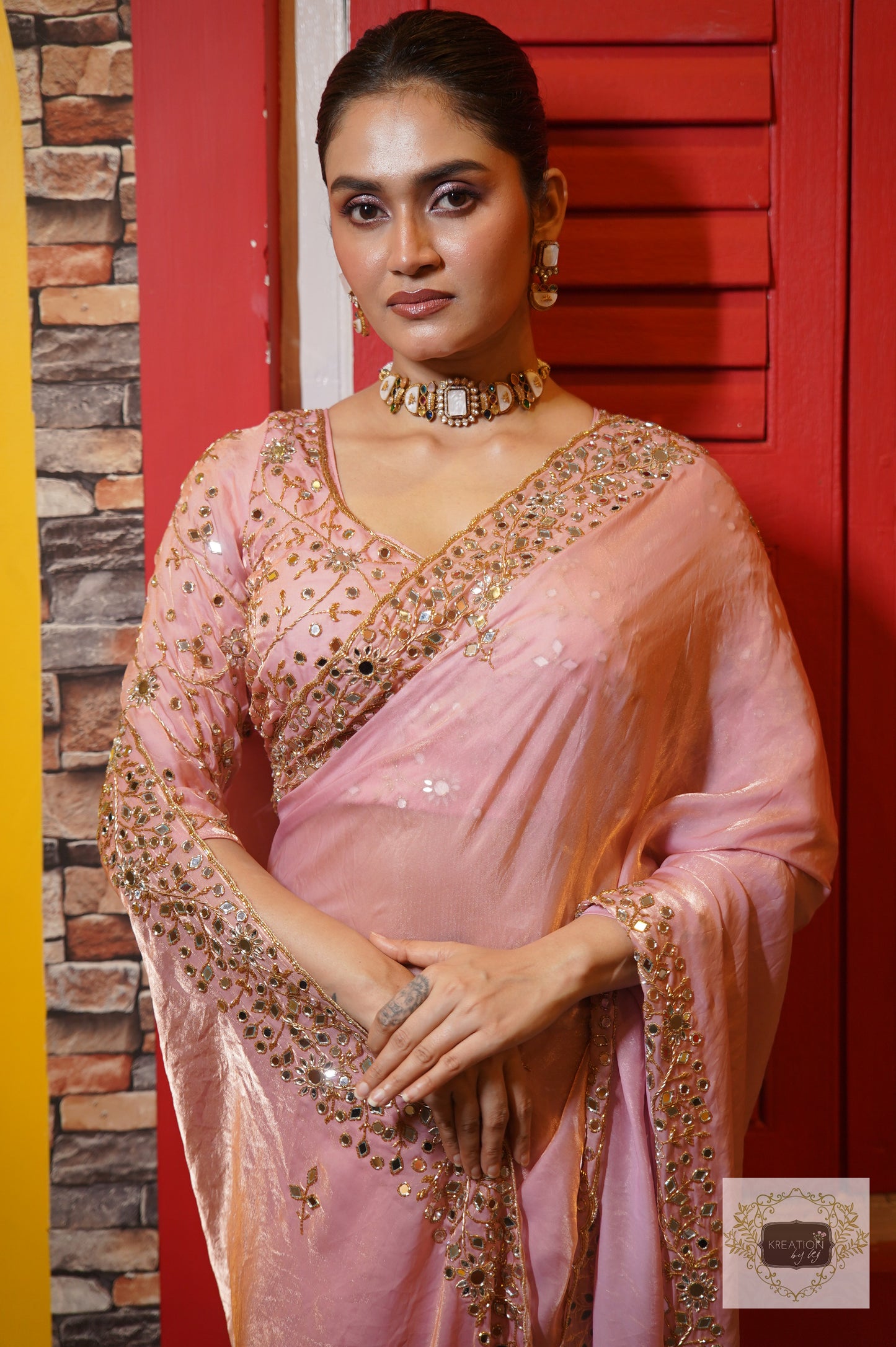 Blush Pink Sheesh Mahal Saree