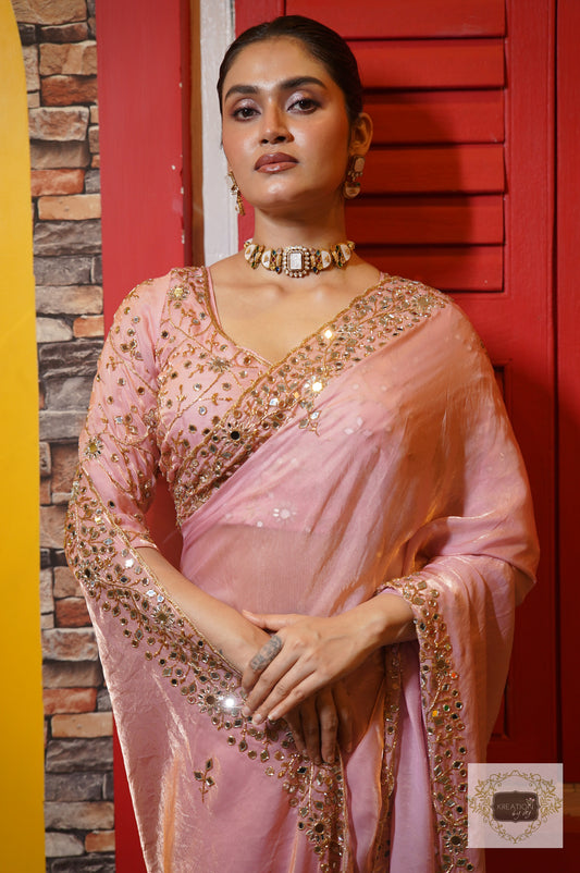 Blush Pink Sheesh Mahal Saree