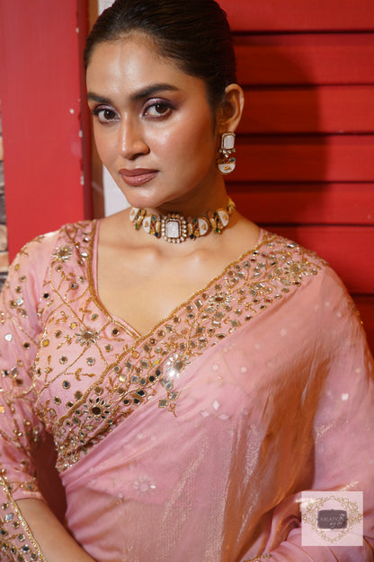 Blush Pink Sheesh Mahal Saree